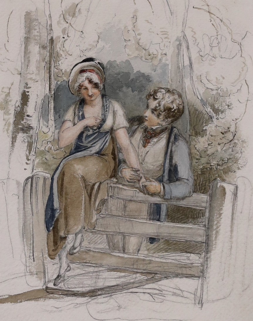 Thomas Uwins (1787-1857), pencil and watercolour, 'Young Love', signed, 26 x 20.6 cm, Provenance: Christies sale 11/3/2014, 26 x 21cm